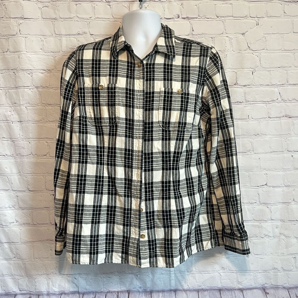 Duluth trading company black plaid flannel button down size Medium